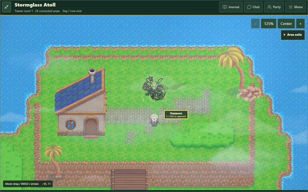 Meeting Rayquaza during its legendary hunt on Stormglass Atoll