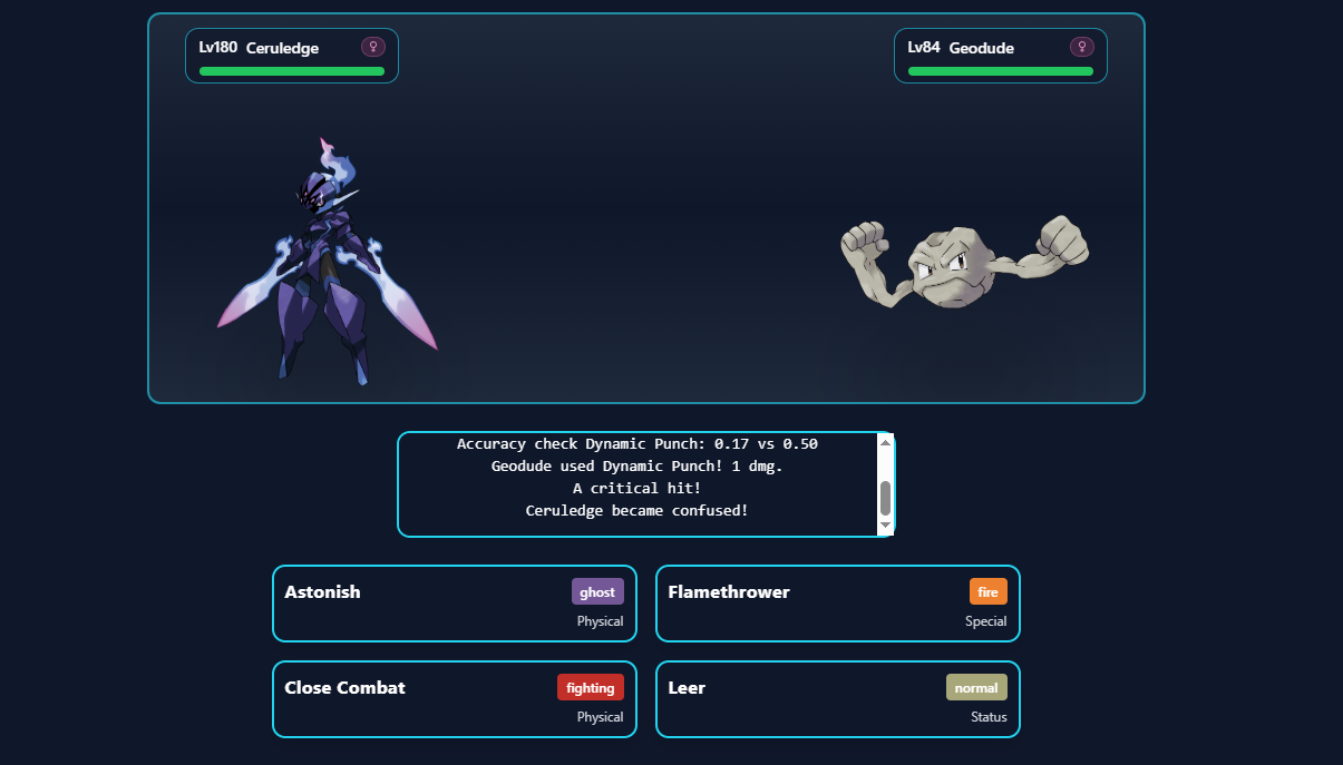 Battle Screen screenshot from the free pokemon game